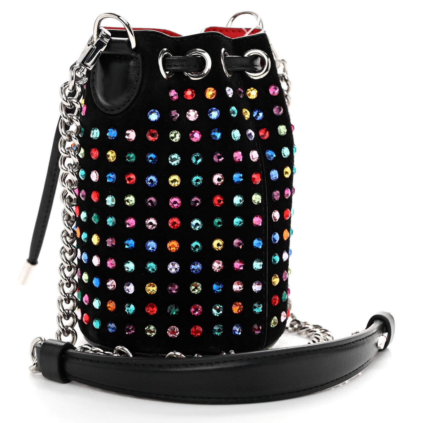Calfskin Suede Strass Mini Marie Jane Bucket Black Multicolor