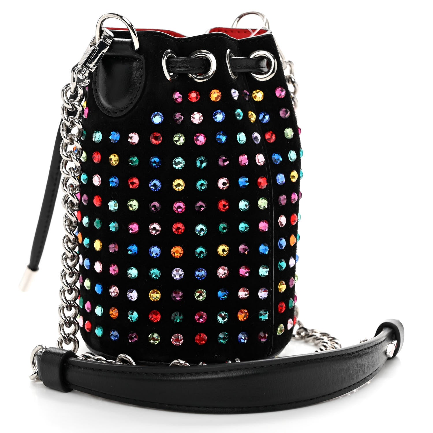 Christian Louboutin Calfskin Suede Strass Mini Marie Jane Bucket Black Multicolor 3 of 9