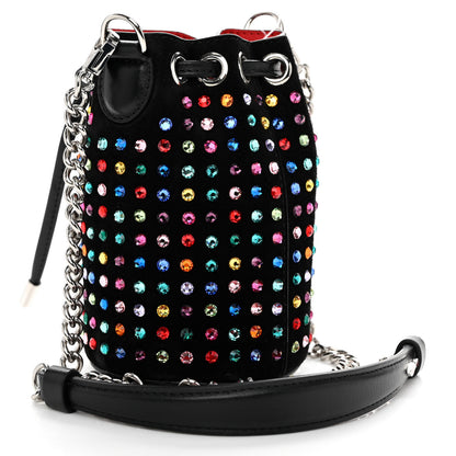 Christian Louboutin Calfskin Suede Strass Mini Marie Jane Bucket Black Multicolor 3 of 9