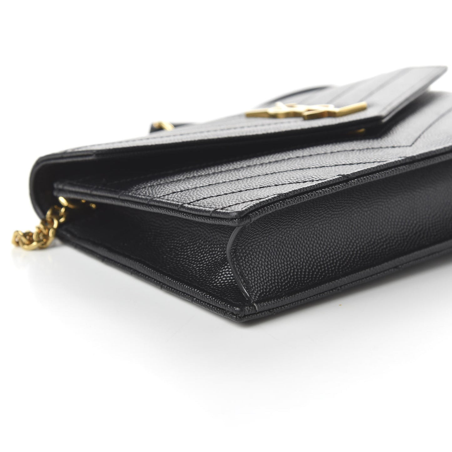 Grain De Poudre Matelasse Chevron Monogram Envelope Chain Wallet Black