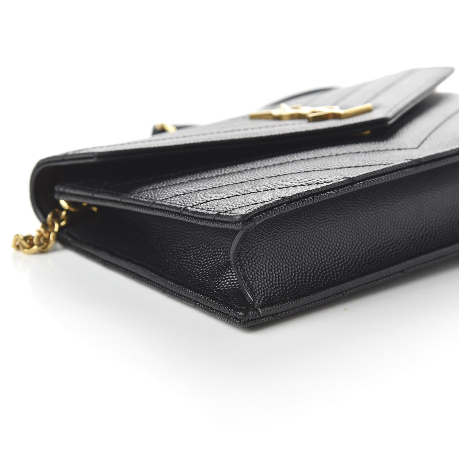 Saint Laurent Grain De Poudre Matelasse Chevron Monogram Envelope Chain Wallet Black 6 of 10