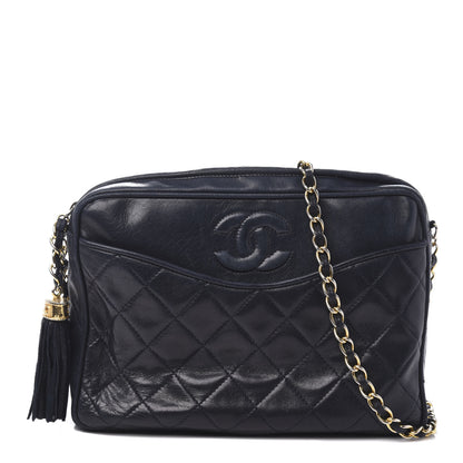 Chanel Lambskin Quilted CC Tassel Camera Case Navy 1 of 12