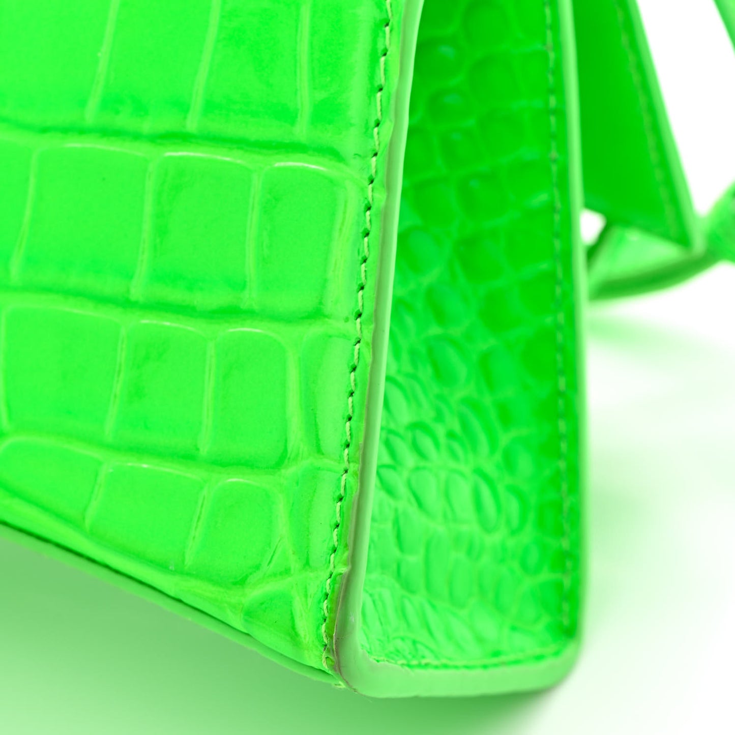 Shiny Calfskin Crocodile Embossed Hourglass Top Handle Bag XS Fluo Green