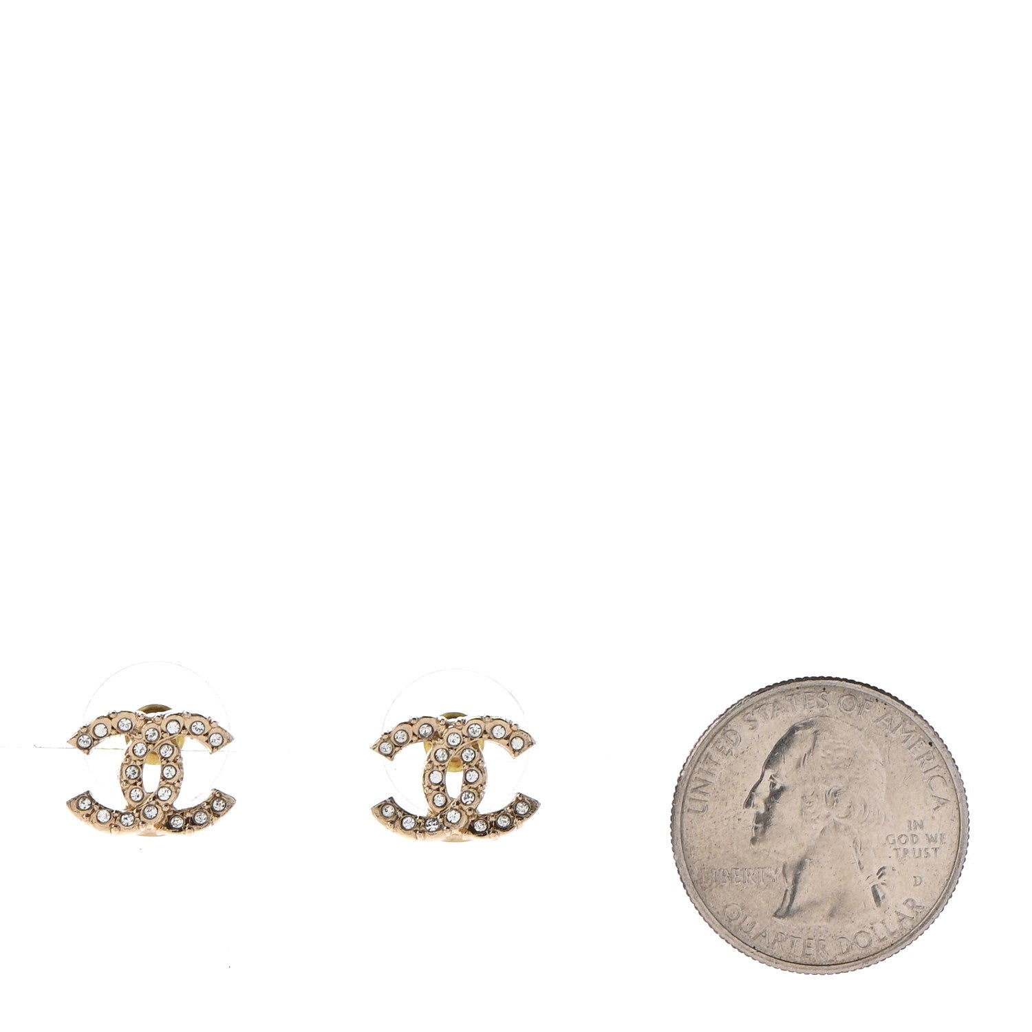 Chanel Crystal Studded CC Earrings Gold 2 of 4