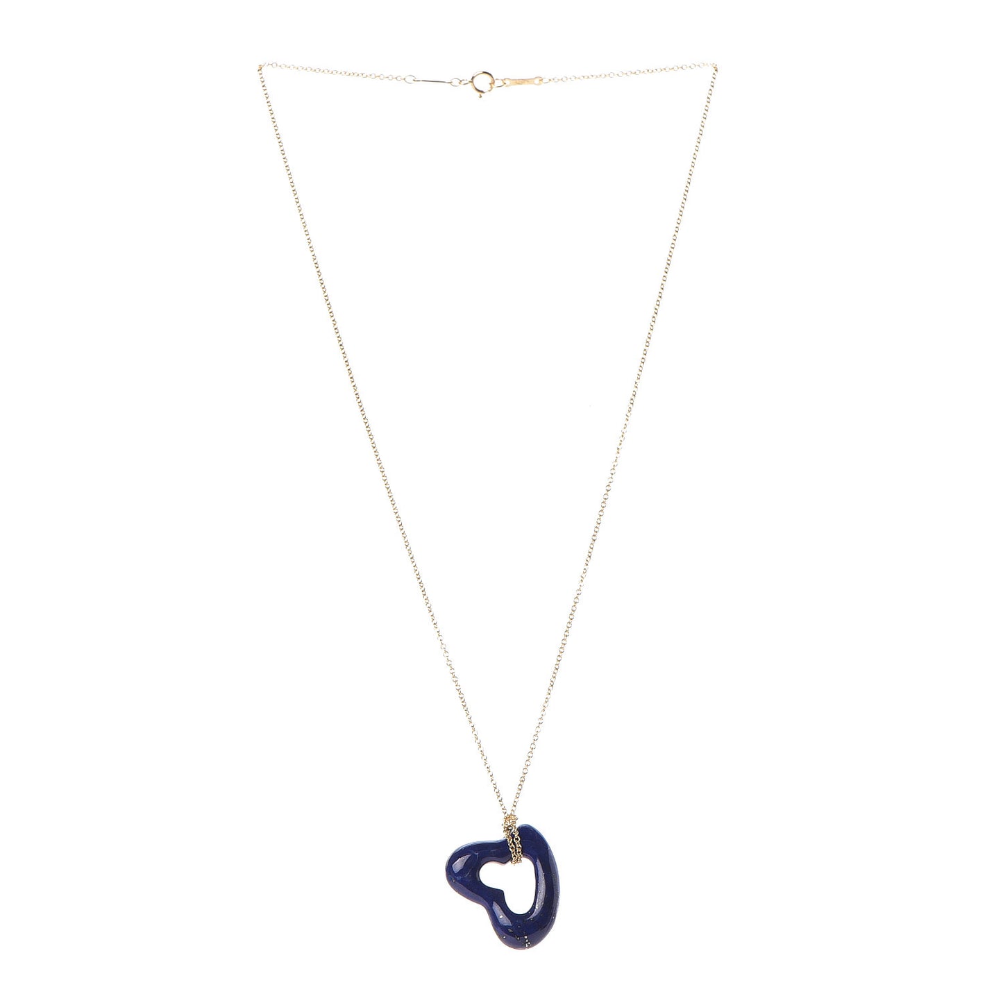 18K Yellow Gold Lapis Lazuli 23mm Elsa Peretti Open Heart Pendant Necklace