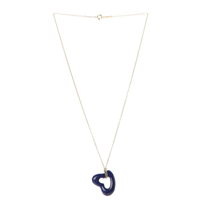 Tiffany 18K Yellow Gold Lapis Lazuli 23mm Elsa Peretti Open Heart Pendant Necklace 3 of 9