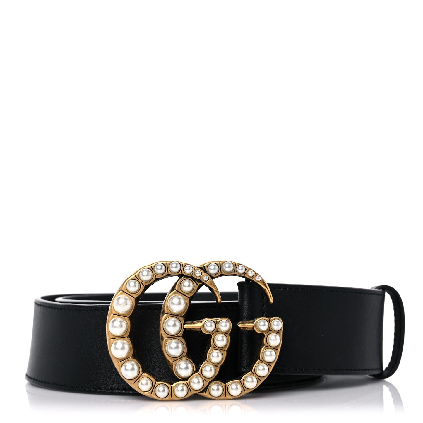 Moon Calfskin Pearl Double G 40mm Belt 90 36 Black Cream