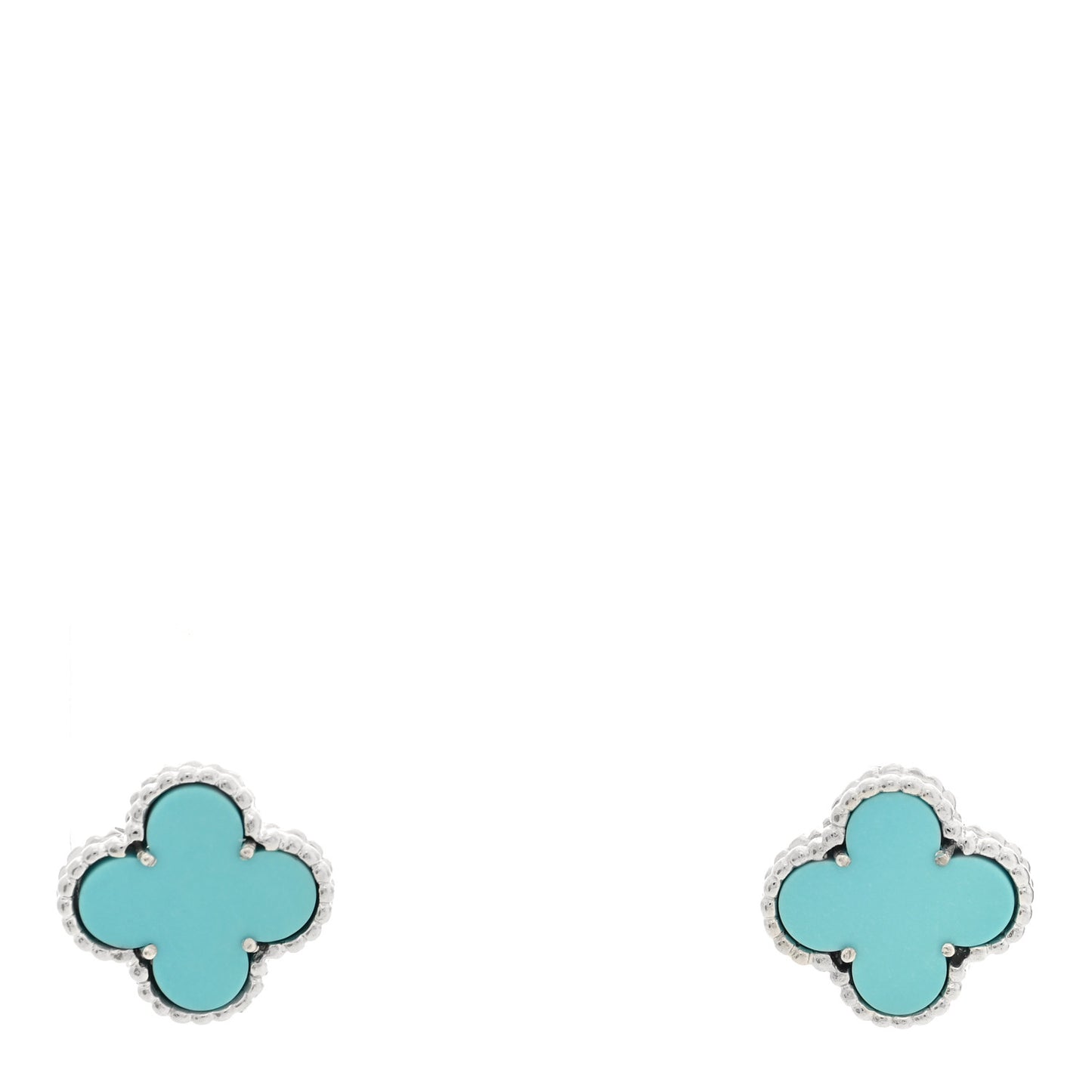 18K White Gold Turquoise Vintage Alhambra Earrings