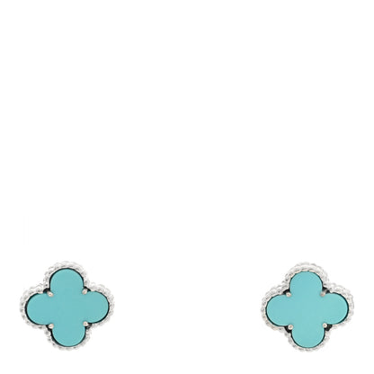 Van Cleef & Arpels 18K White Gold Turquoise Vintage Alhambra Earrings 1 of 5