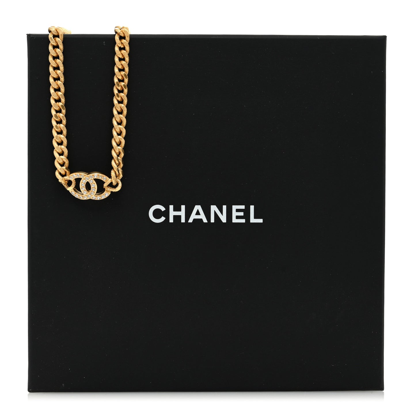 Crystal Chain Link CC Choker Necklace Gold