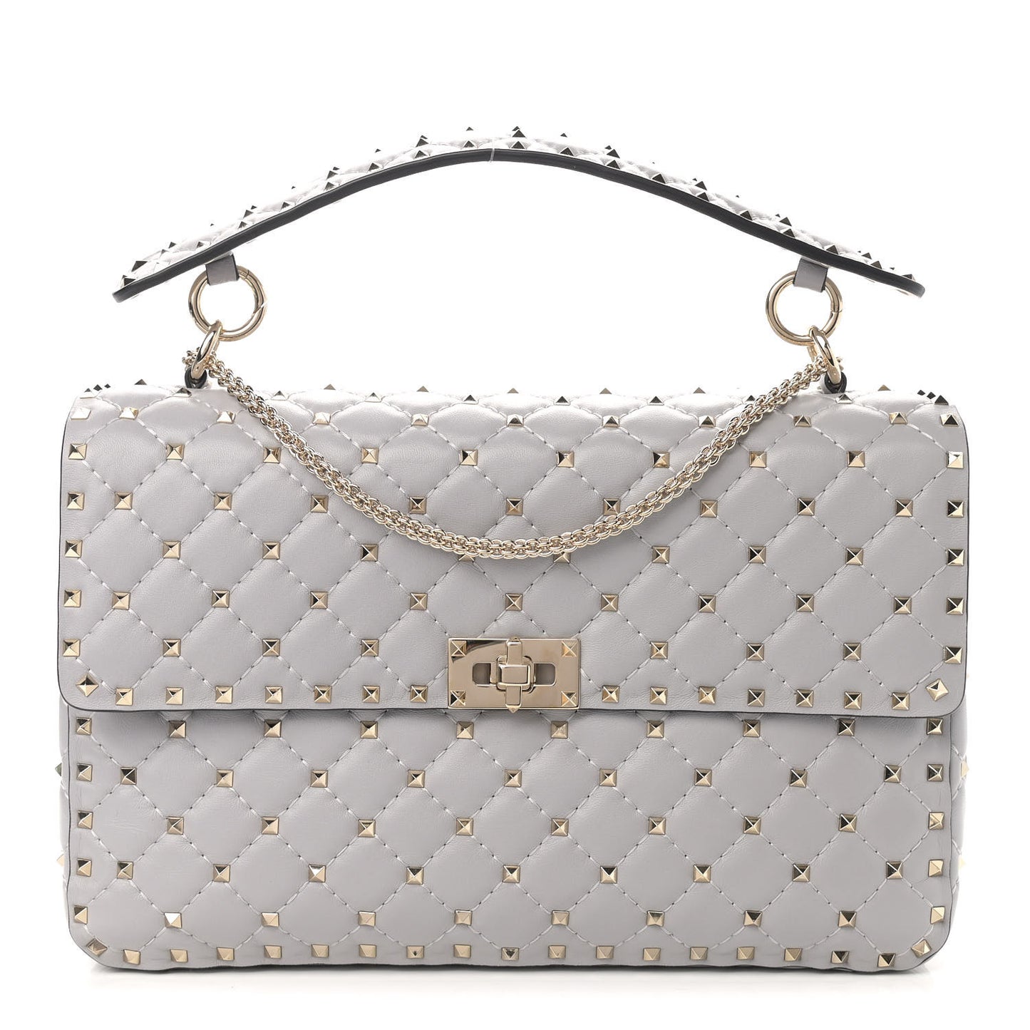 Nappa Large Rockstud Spike Shoulder Bag Pastel Grey
