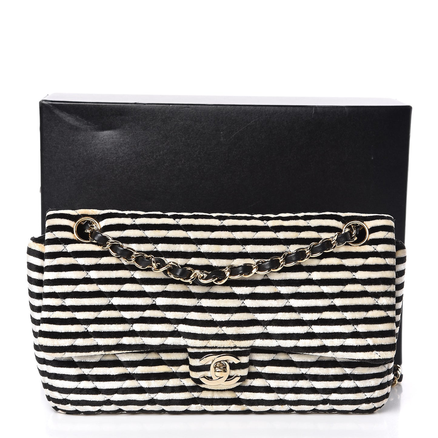 Velvet Quilted Medium Flap Black White