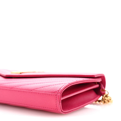 Saint Laurent Grain De Poudre Matelasse Chevron Monogram Chain Wallet Lipstick Fuchsia 10 of 10