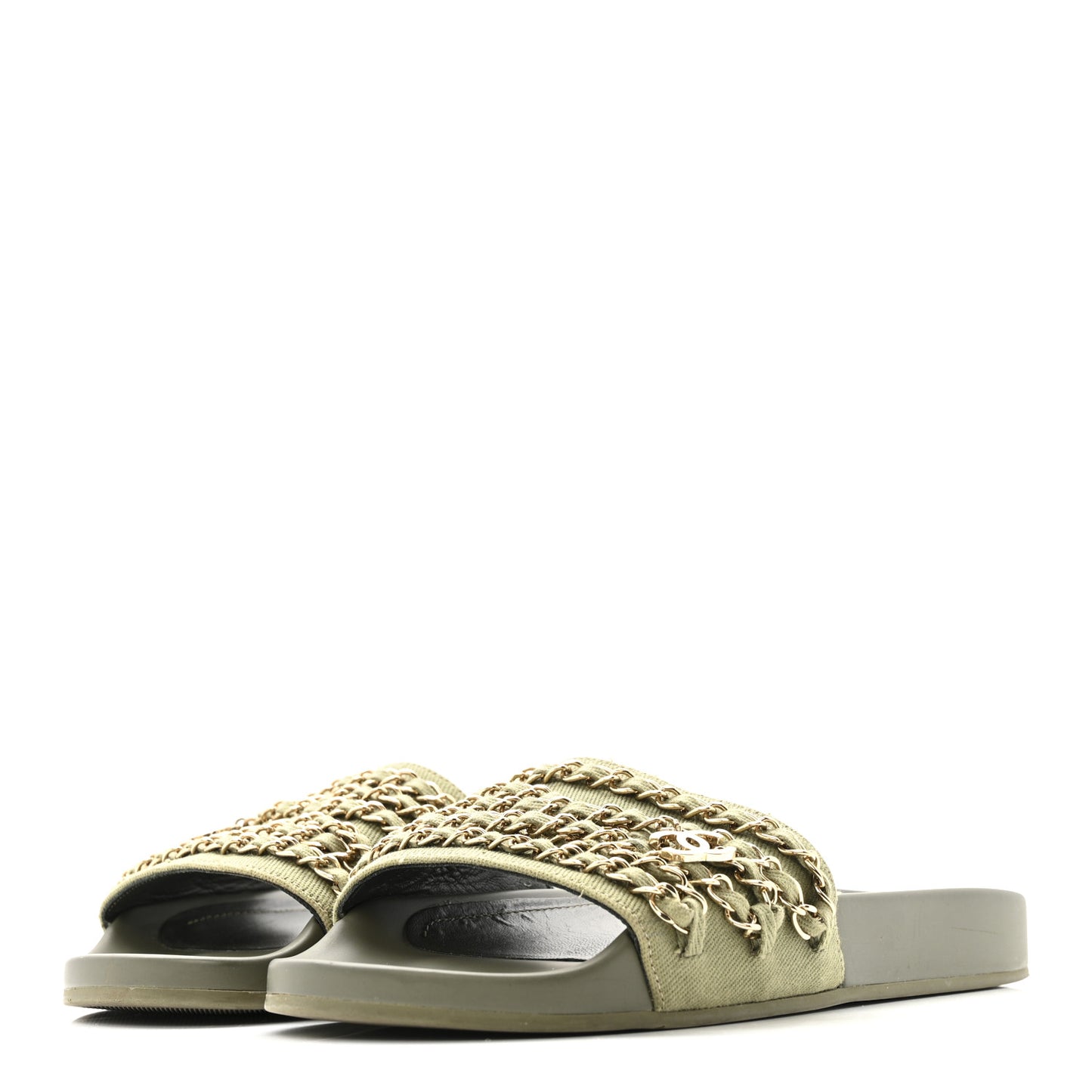 Canvas Chain Flat Sandals 37 Khaki