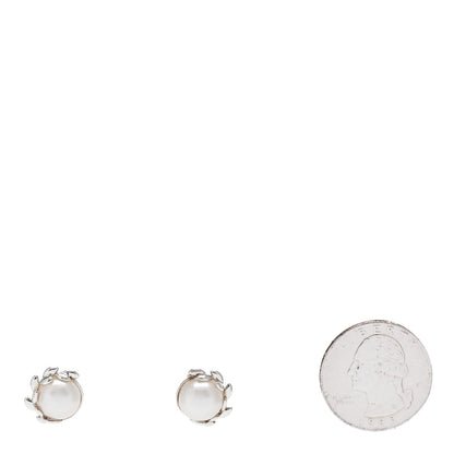 Tiffany Sterling Silver Pearl Paloma Picasso Olive Leaf Earrings 2 of 5