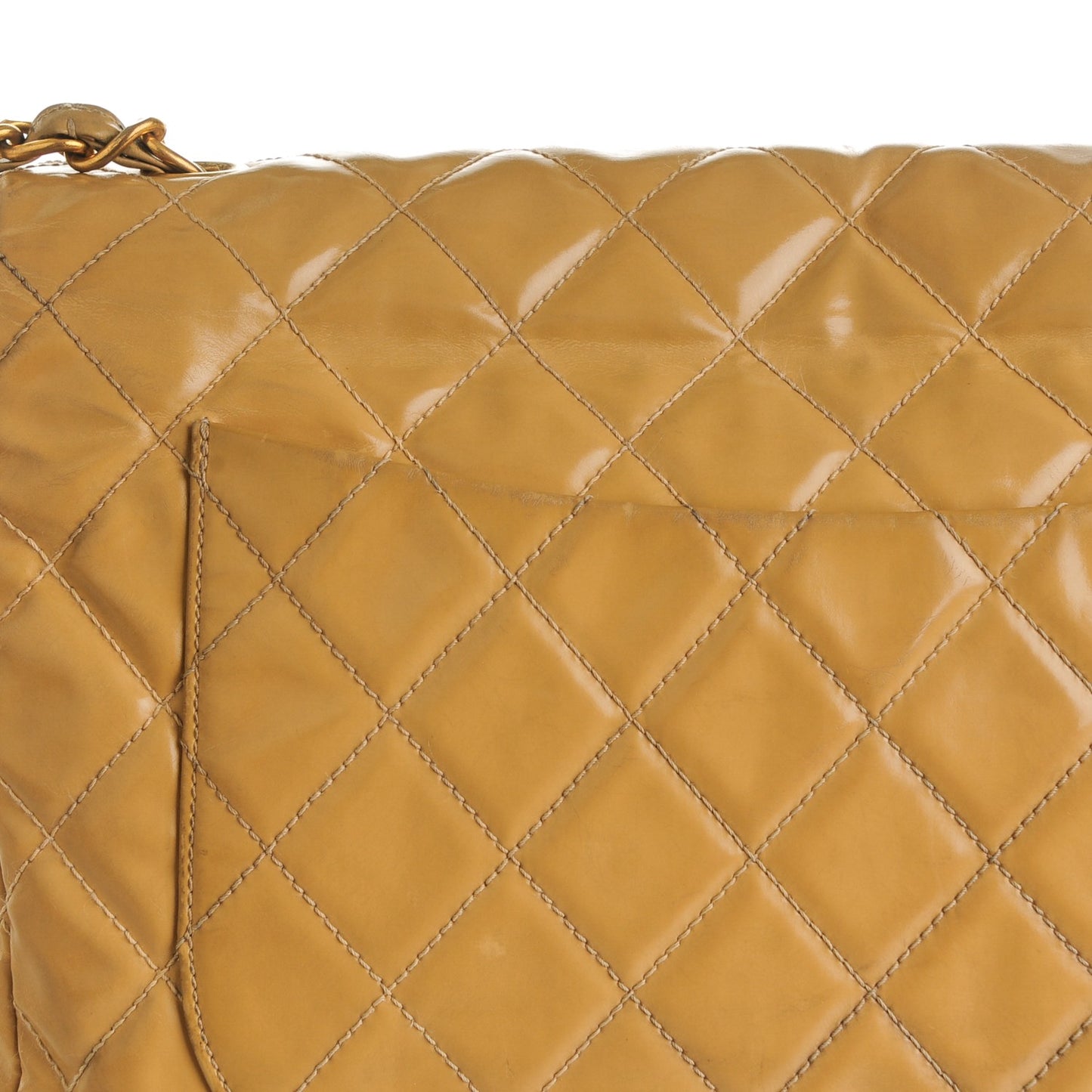 Vinyl Quilted Jumbo Single Flap Beige