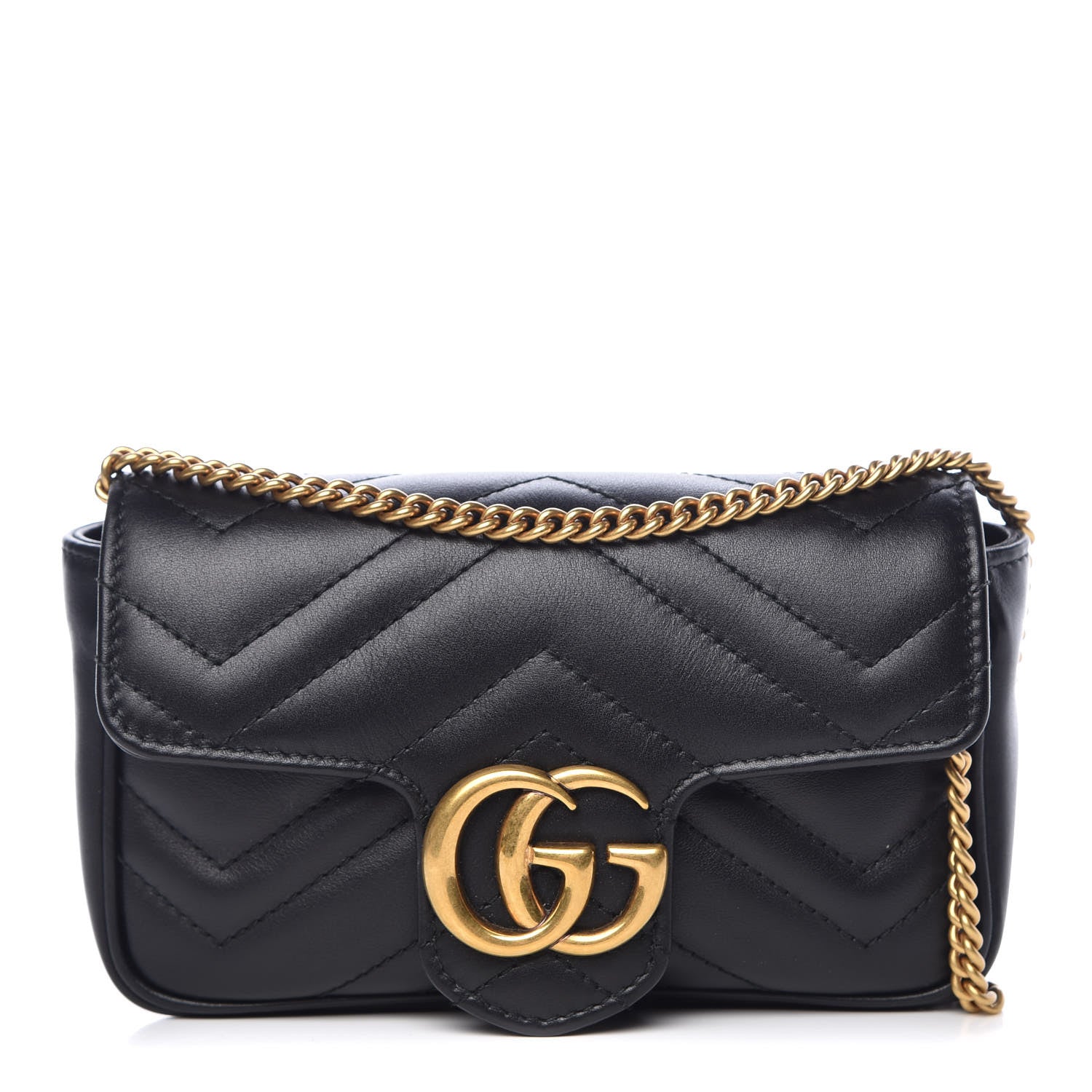 Gucci Calfskin Matelasse Super Mini GG Marmont Shoulder Bag Black 1 of 8