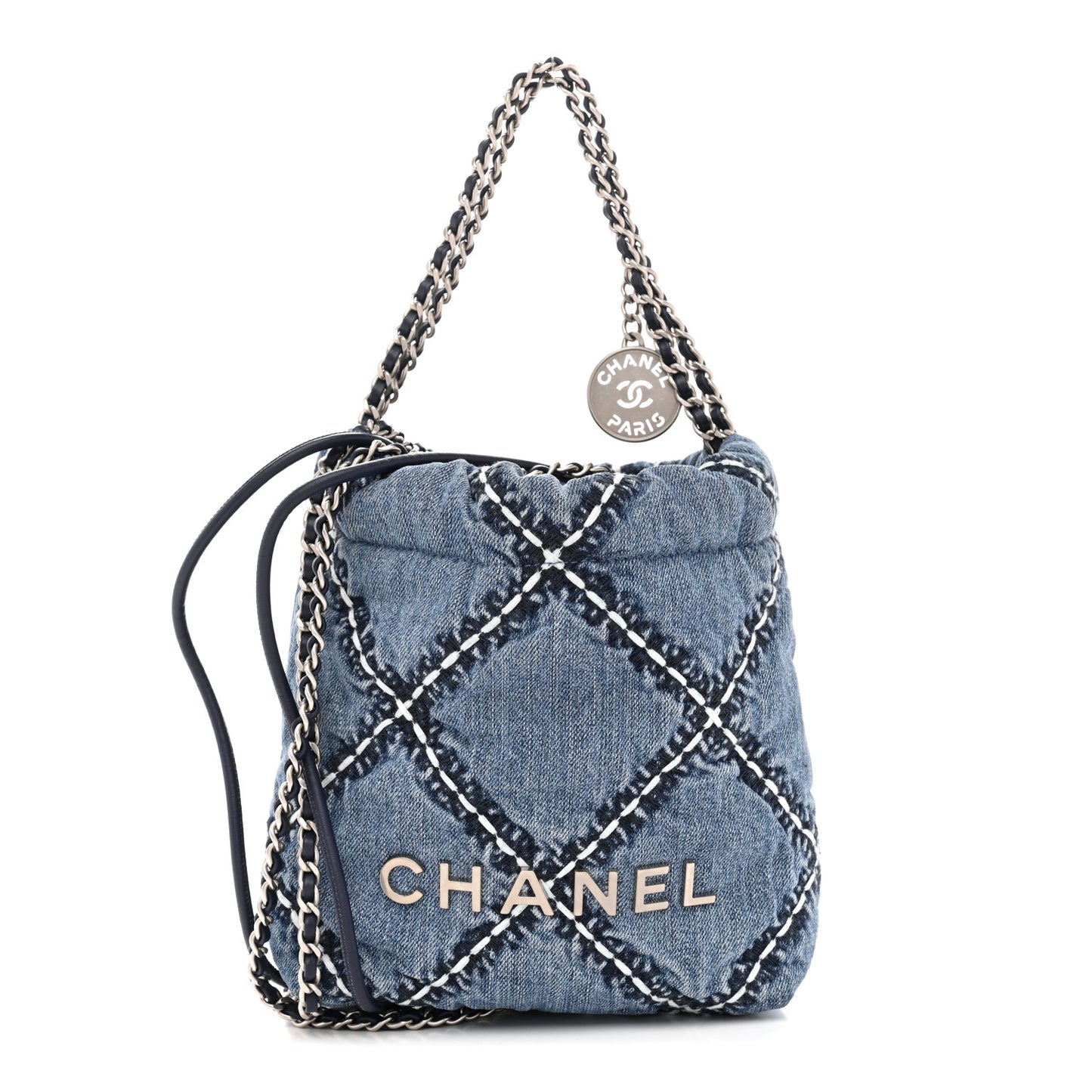 Denim Stitched Quilted Mini Chanel 22 Blue