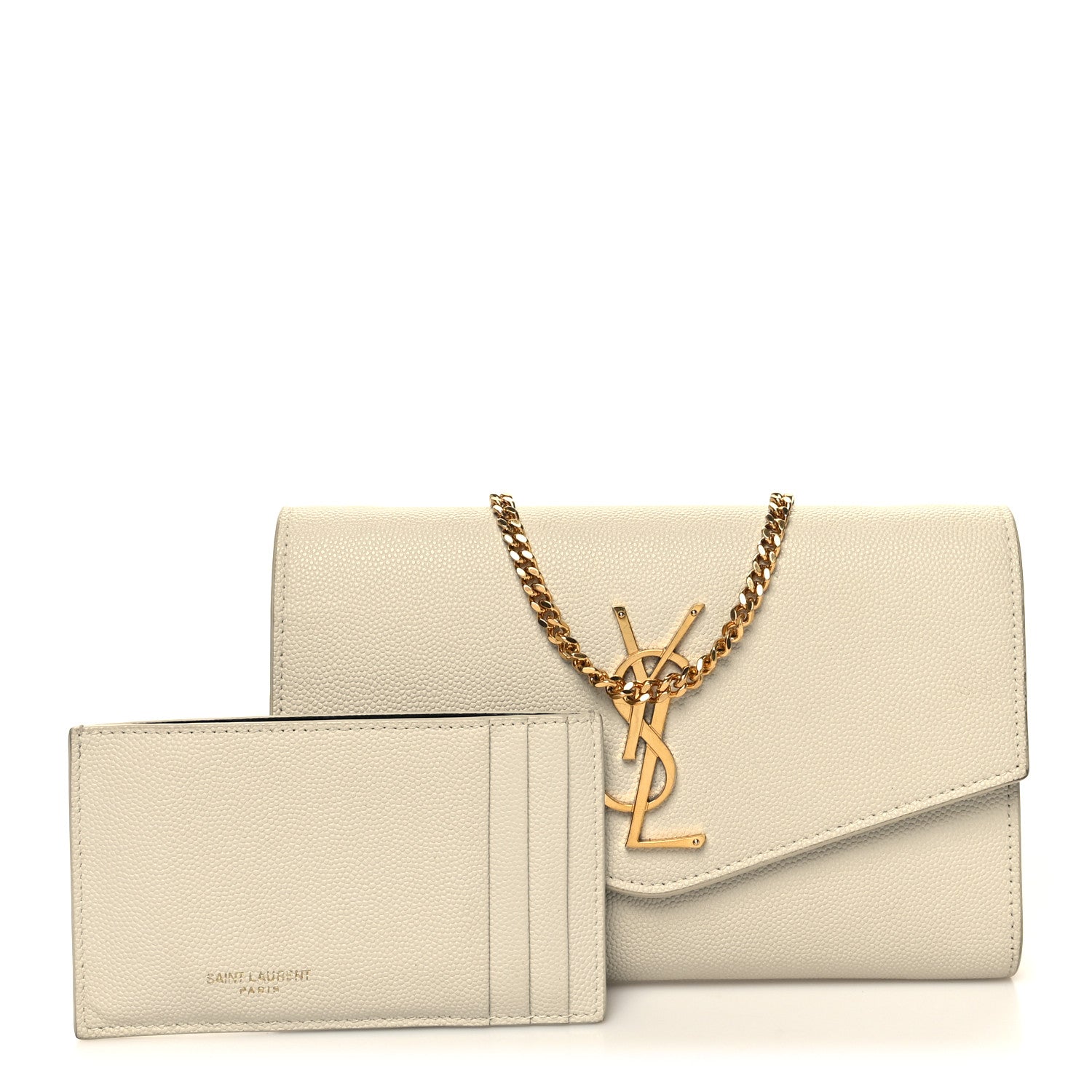 Saint Laurent Grain De Poudre Monogram Uptown Chain Wallet Crema Soft 3 of 12