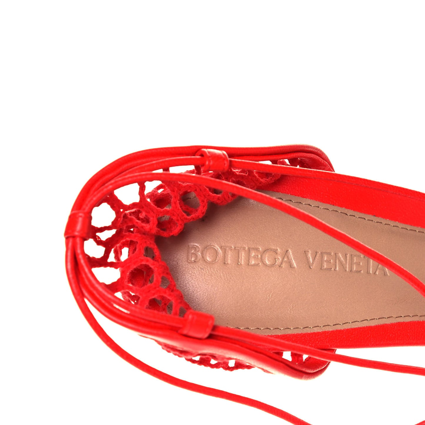 Mesh Nappa Stretch Ankle Tie Sandals 37.5 Tomato