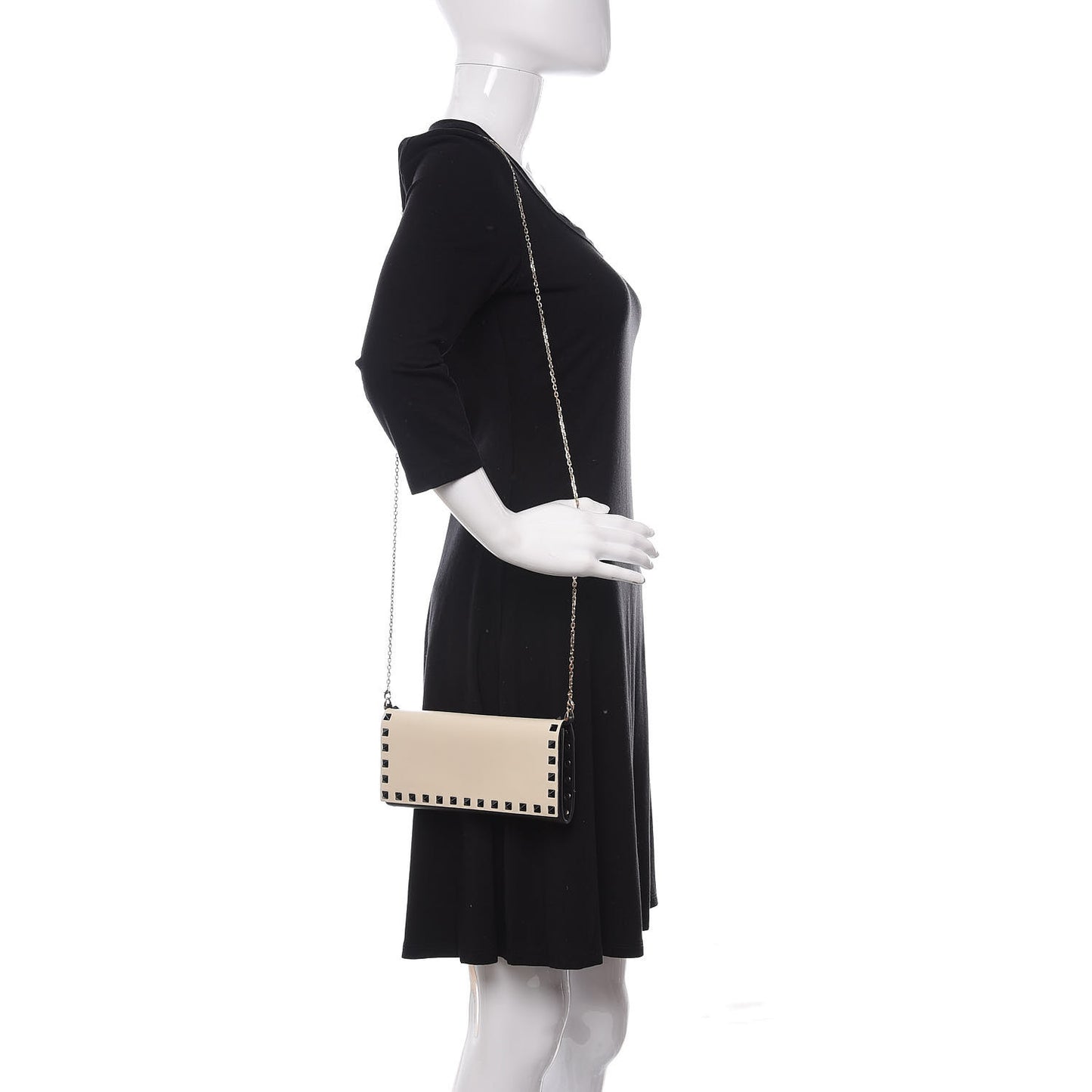 Vitello Rockstud Flap Wallet On Chain Ivory Black