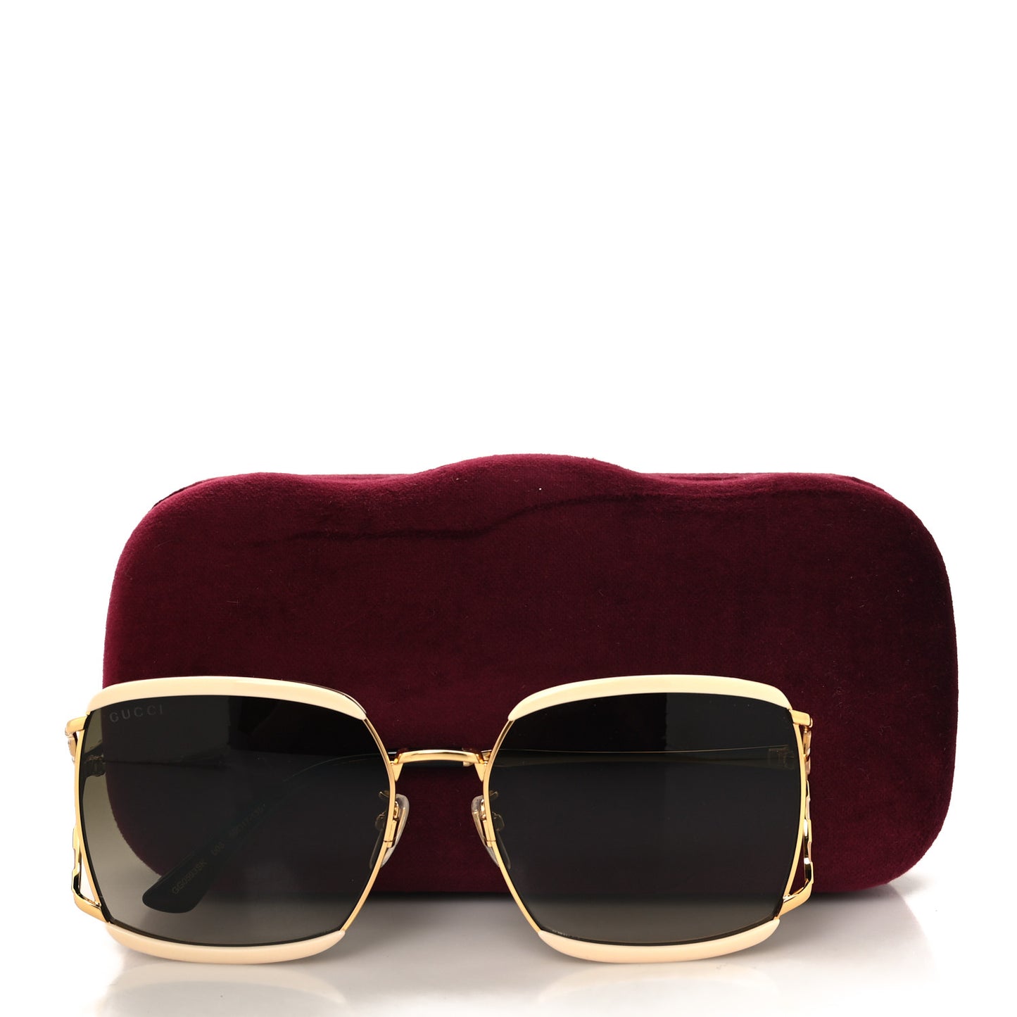 Metal Square Frame GG0593SK Sunglasses Ivory Gold Brown