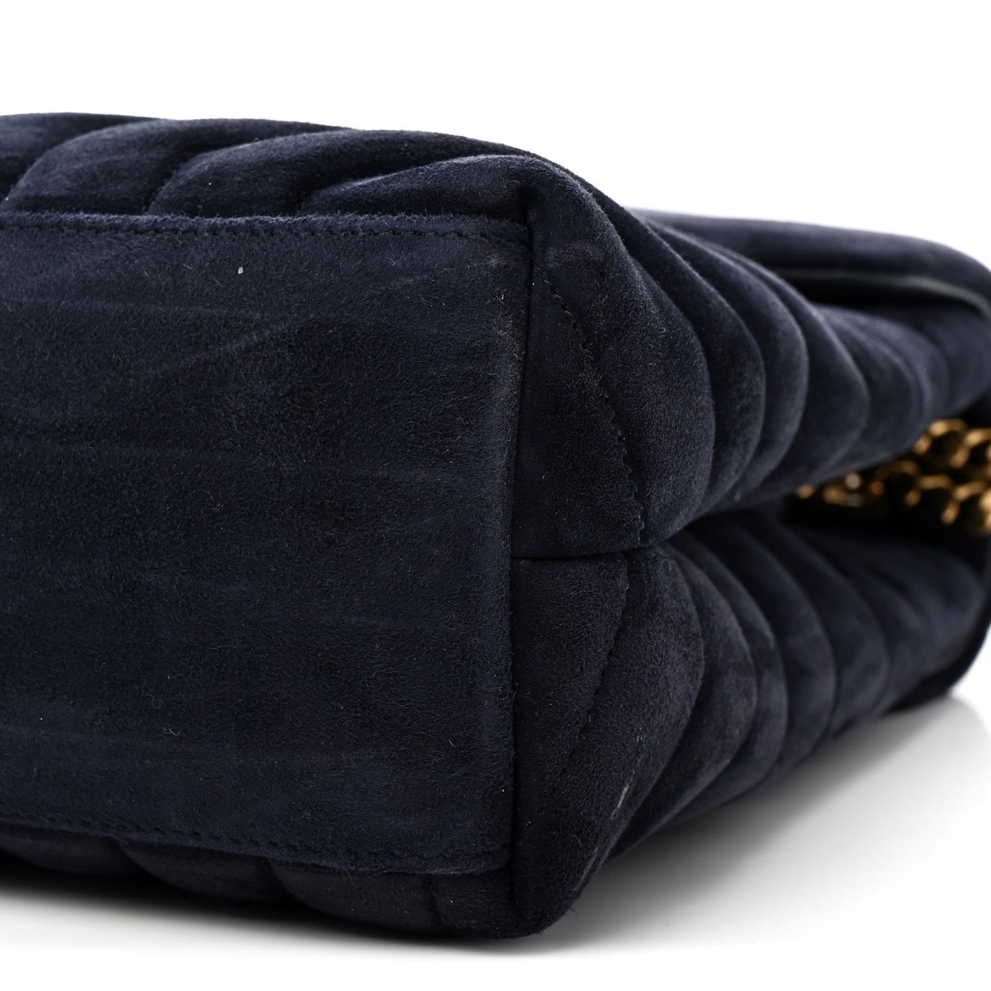 Suede Calfskin Y Quilted Monogram Medium Loulou Chain Satchel Deep Marine