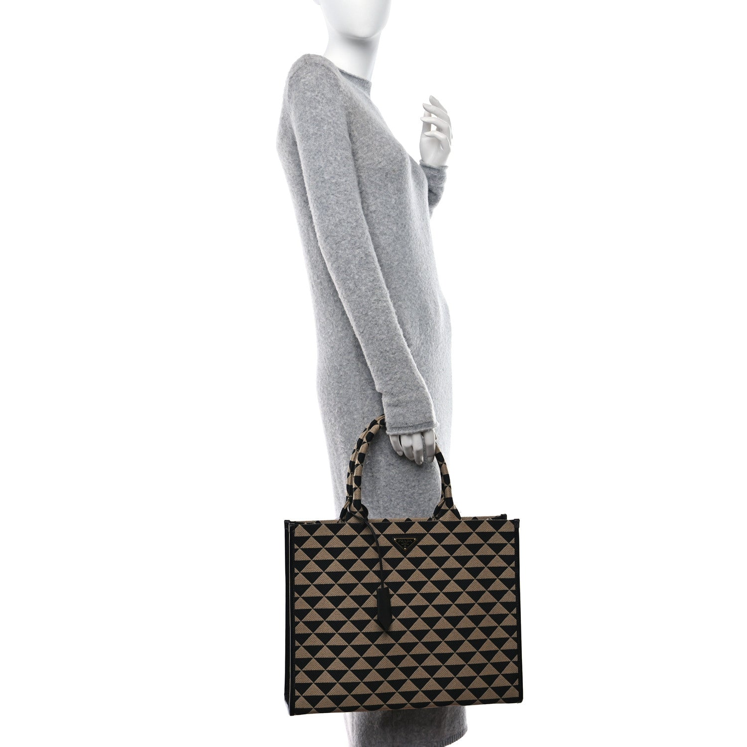 Prada Jacquard Saffiano Triangolo Symbole Embroidered Large Tote Black Corda 2 of 13