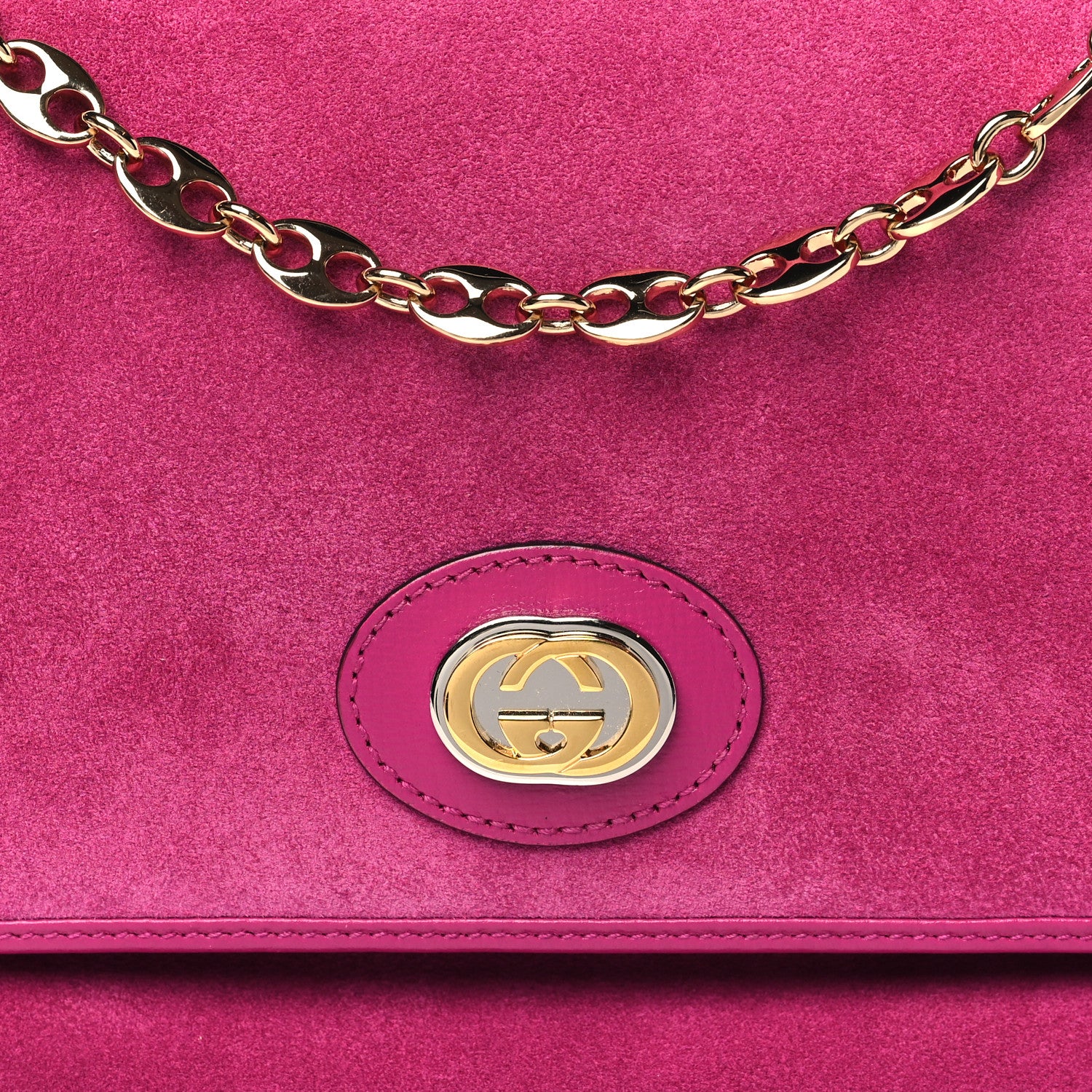 Gucci Suede Azalea Calfskin Small Marina Chain Shoulder Bag Fuchsia 7 of 9