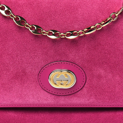 Gucci Suede Azalea Calfskin Small Marina Chain Shoulder Bag Fuchsia 7 of 9
