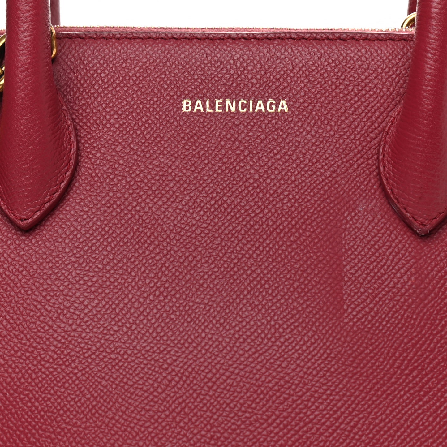 Signature Grained Calfskin Logo S Ville Top Handle Bag Rouge Grenat White