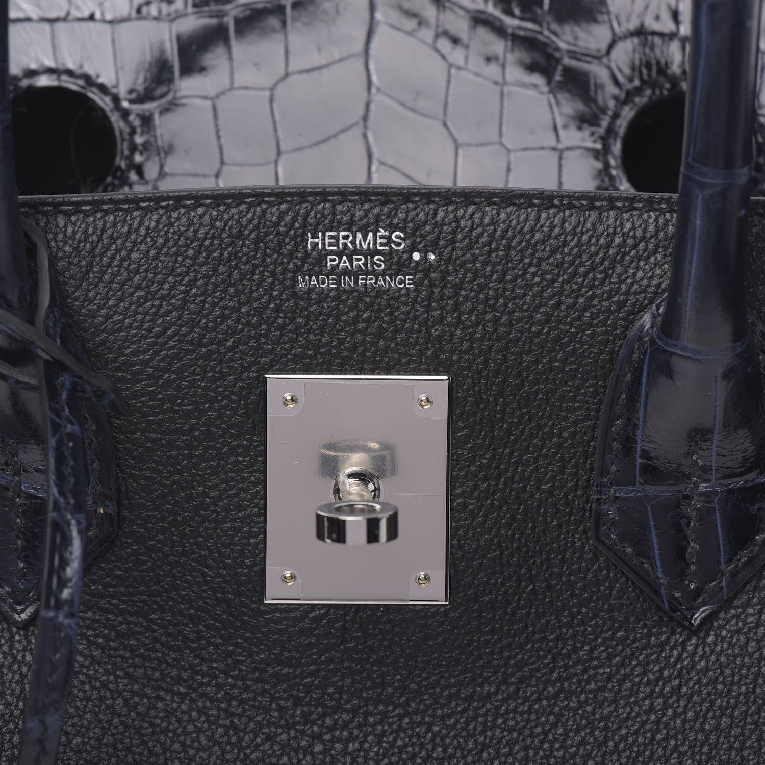 Hermes Taurillon Novillo Shiny Niloticus Crocodile Birkin Touch 30 Black Bleu Marine 18 of 38