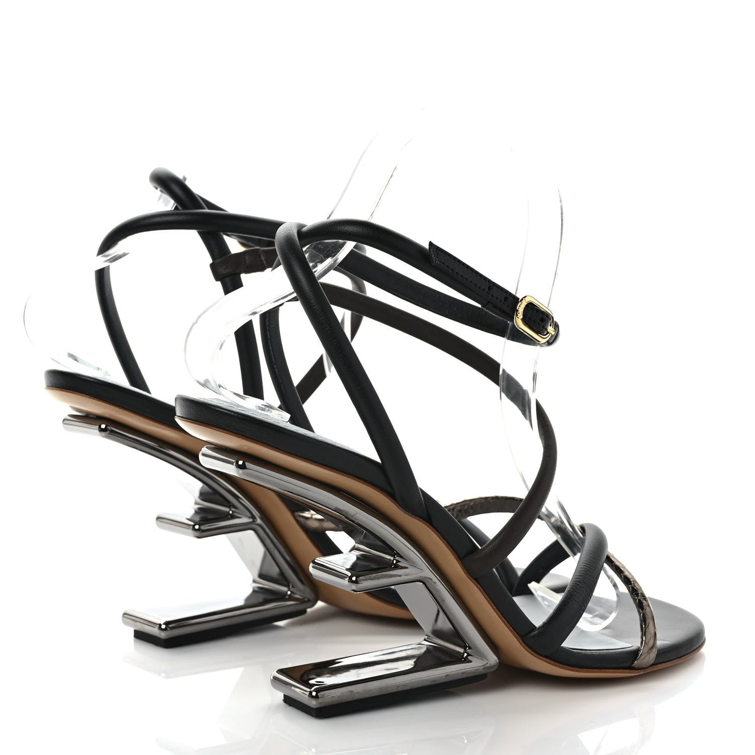 Fendi Nappa Metallic Ayers Fendi First 95mm Strappy Sandals 38.5 Black Chocolate Stagno 4 of 8