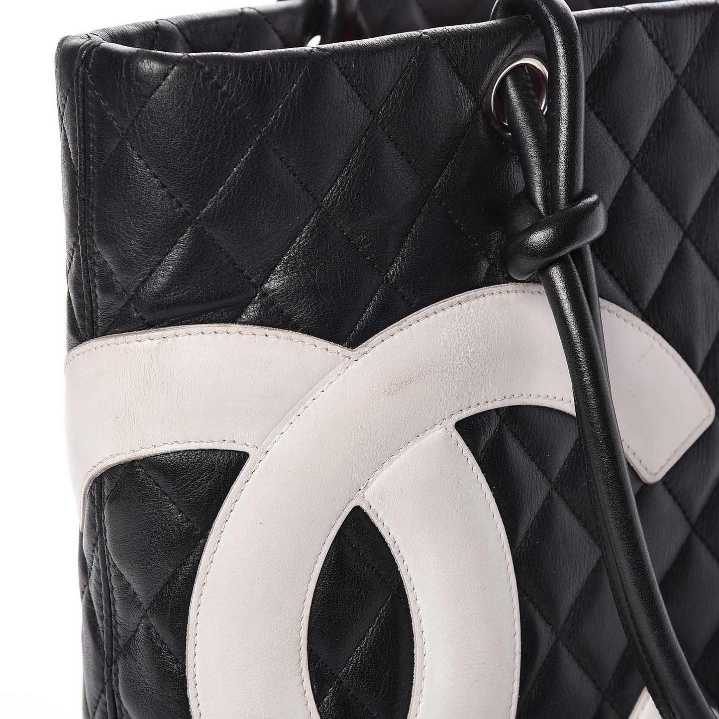 Calfskin Quilted Large Cambon Tote Black White