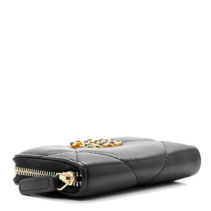 Chanel Shiny Goatskin Quilted Chanel 19 Zip Around Coin Purse Wallet Black 5 of 8