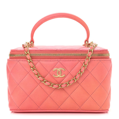 Chanel Lambskin Quilted Ombre Small Top Handle Vanity Case With Chain Coral 1 of 11