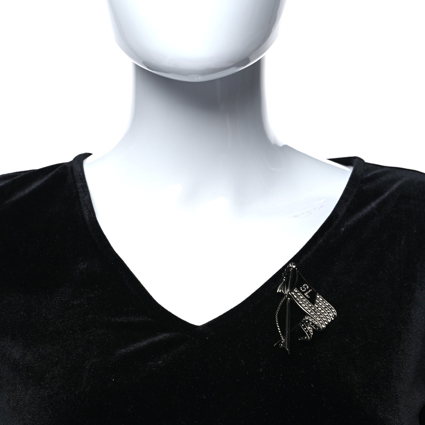 Crystal Flag Tassel Brooch Black Silver