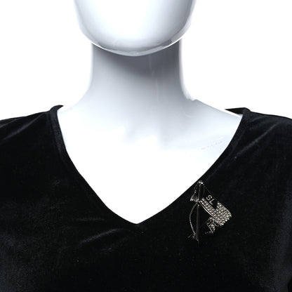 Saint Laurent Crystal Flag Tassel Brooch Black Silver 3 of 4