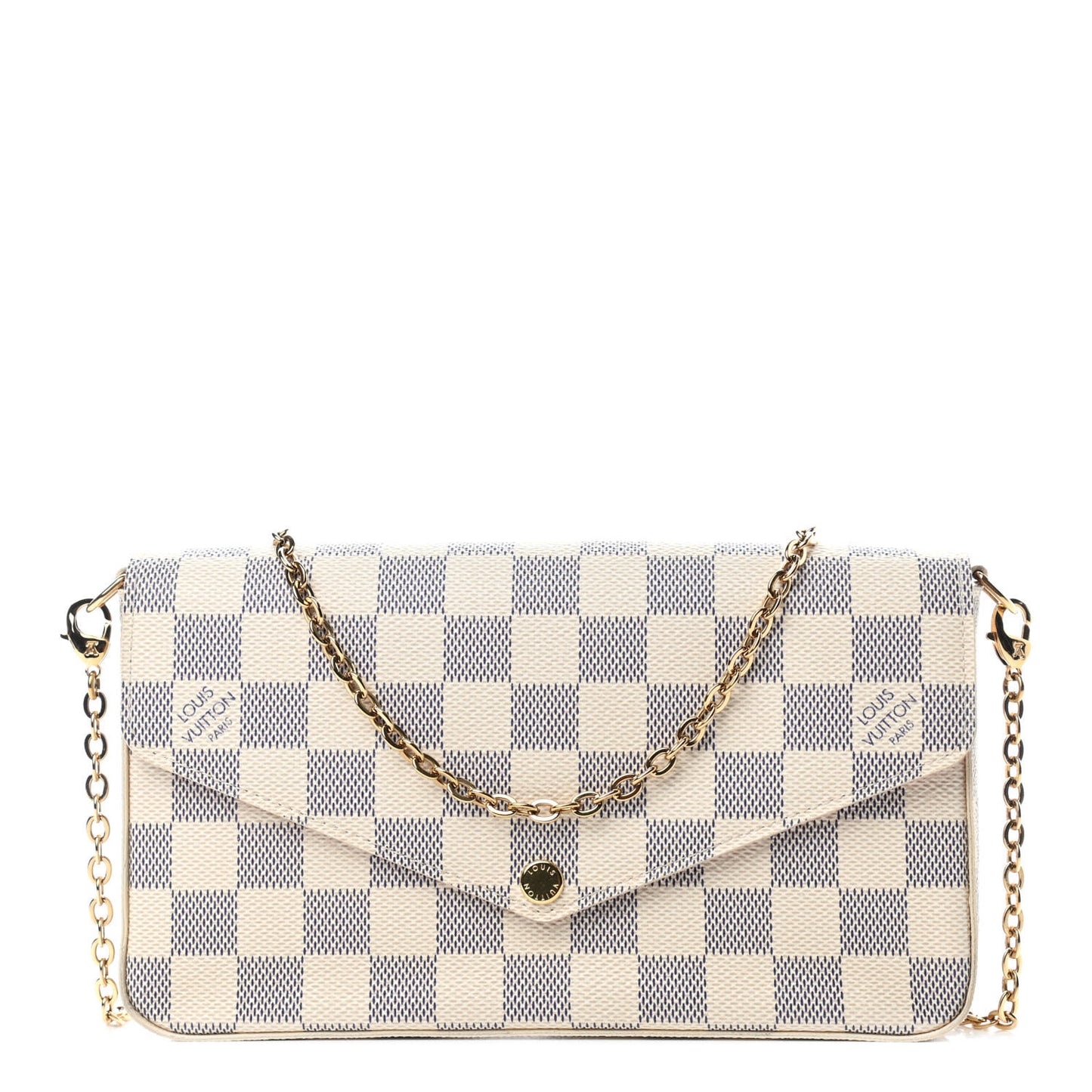 Damier Azur Pochette Felicie Chain Wallet Rose Ballerine