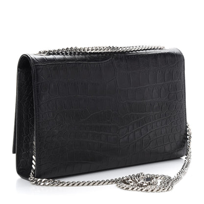 Saint Laurent Calfskin Crocodile Embossed Medium Classic Monogram Kate Tassel Satchel Black 3 of 8