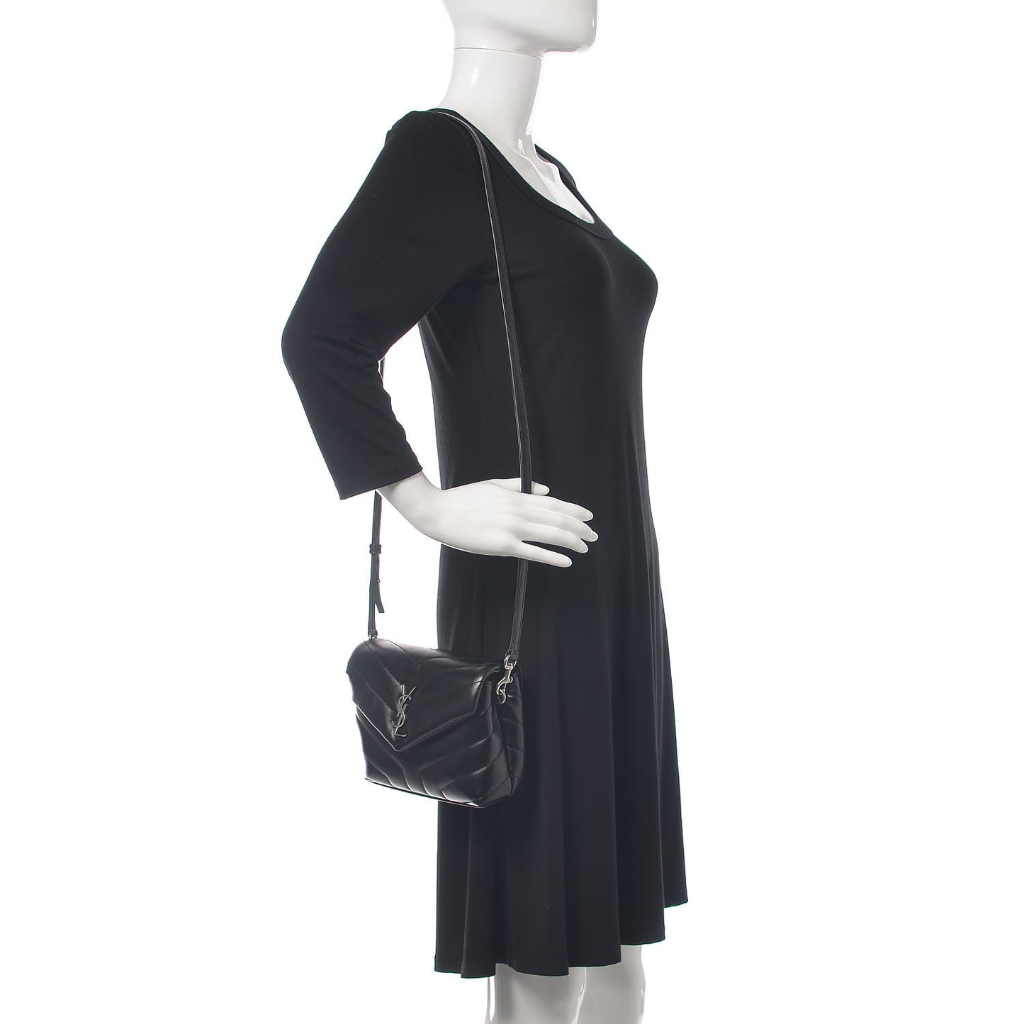 Calfskin Y Quilted Monogram Toy Loulou Crossbody Bag Black