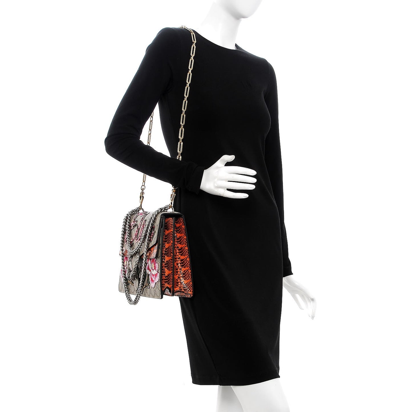 GG Supreme Monogram Snakeskin Elton Embroidered Medium Dionysus Shoulder Bag Beige Orange