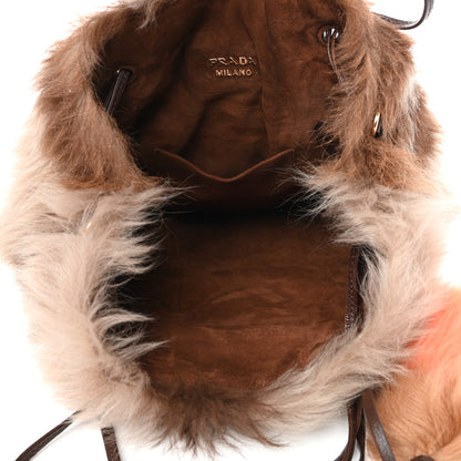 Prada Montone Shearling Fox Fur Saffiano Shoulder Bag Brown 5 of 9