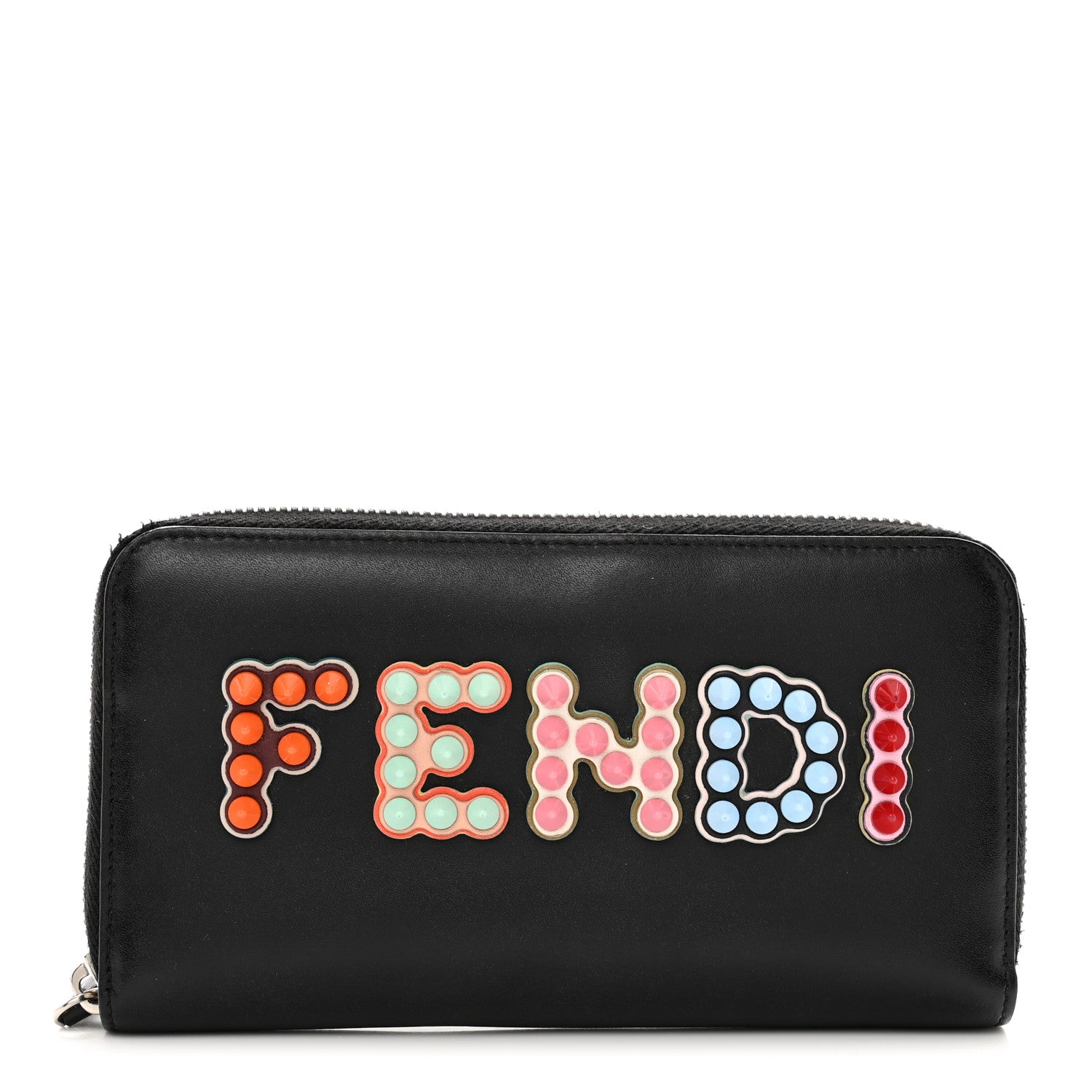 Fendi Vitello Liberty Fun Fair Studded Zip Around Wallet Black Multicolor 1 of 9
