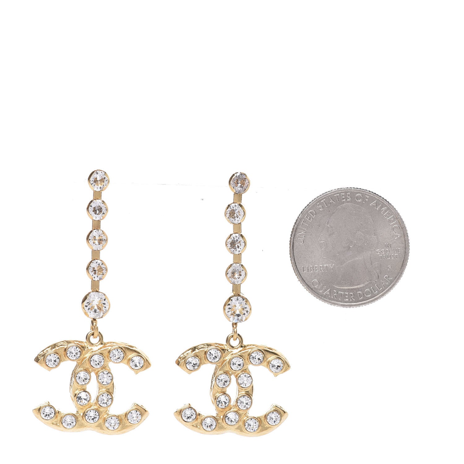 Chanel CC Crystal Drop Earrings Gold 2 of 4