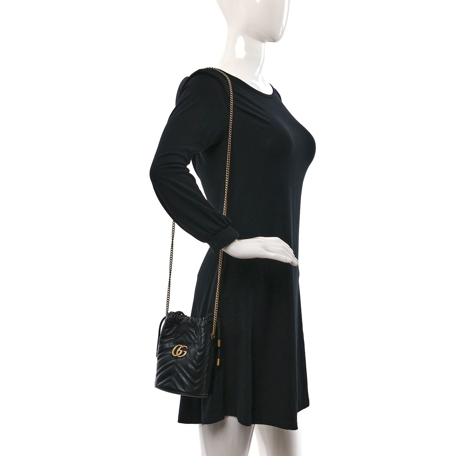 Gucci Calfskin Matelasse Mini GG Marmont 2.0 Bucket Bag Black 2 of 11