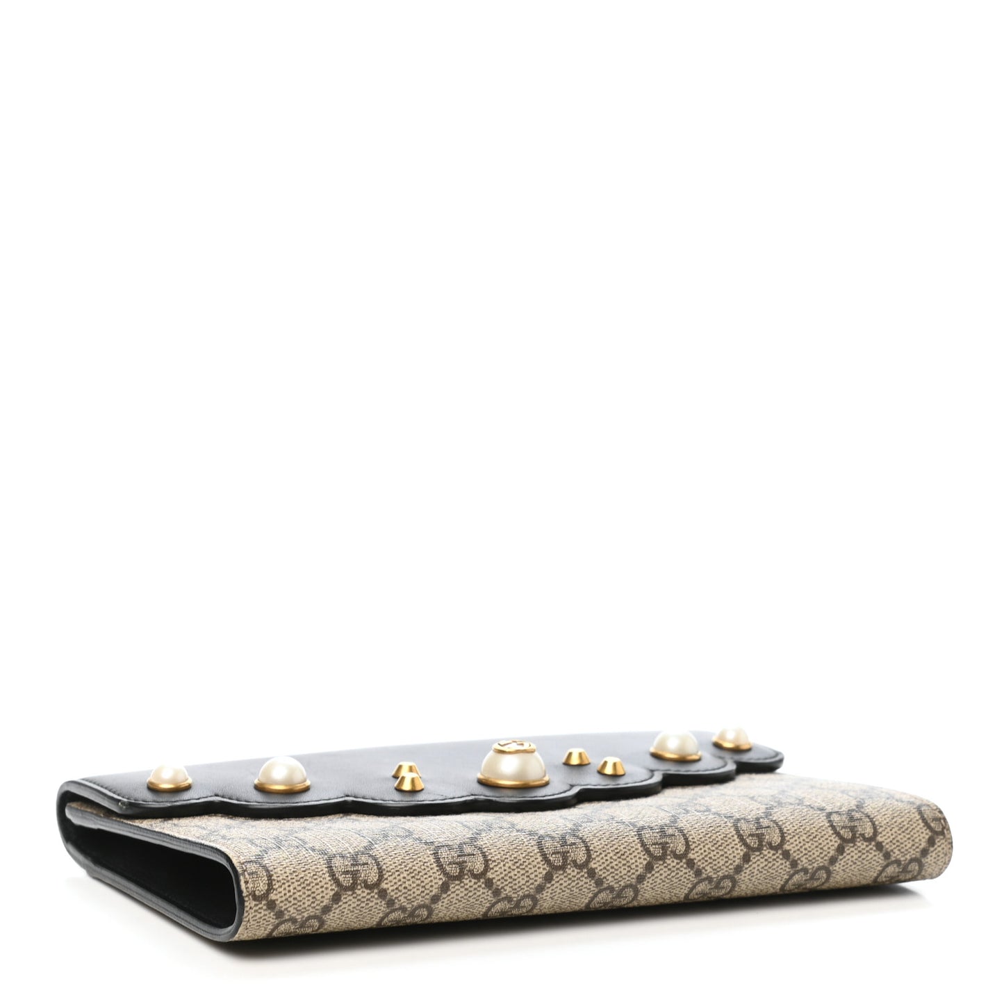 GG Supreme Monogram Mini Peony Pearly Clutch Black