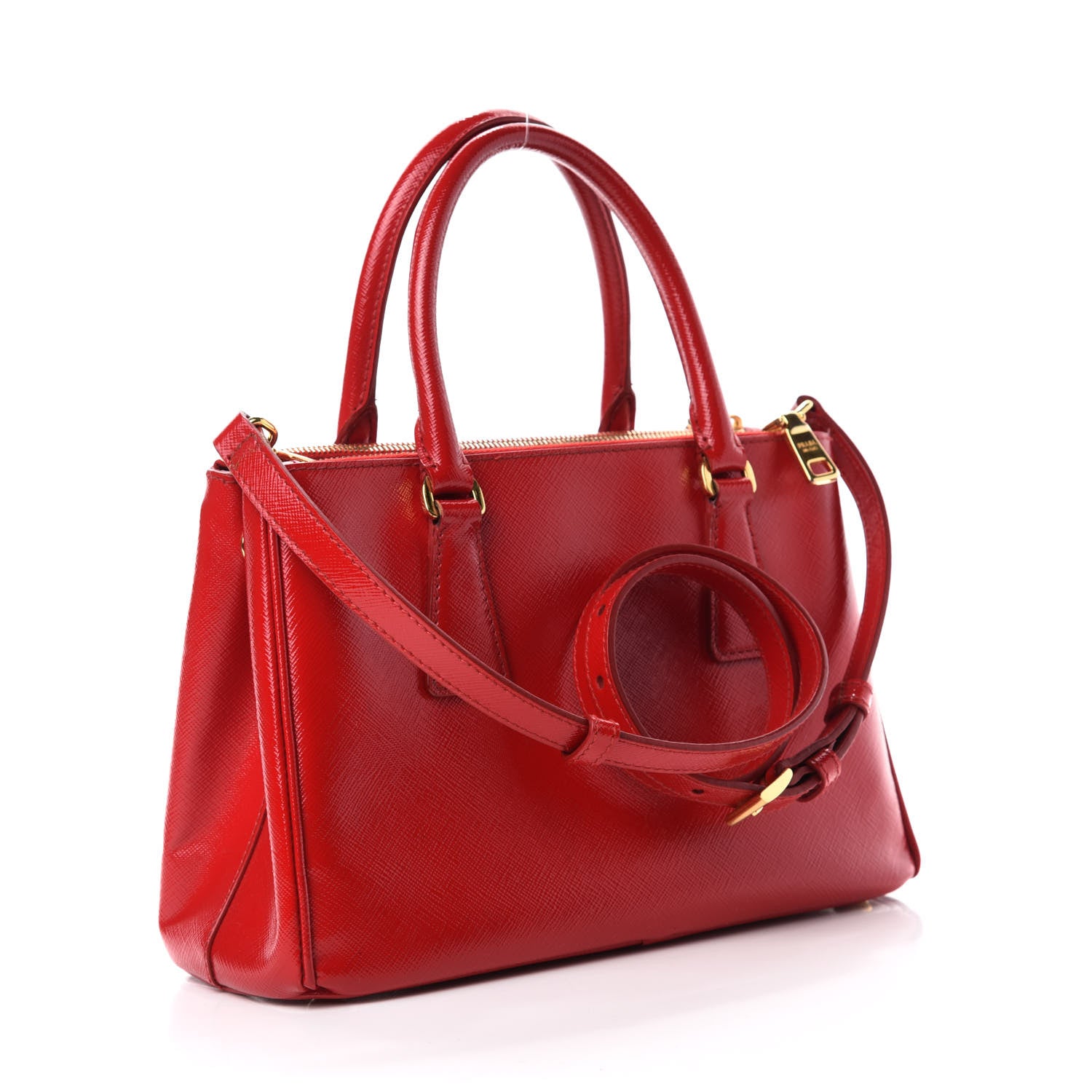 Prada Saffiano Vernice Mini Galleria Double Zip Tote Rosso 3 of 13