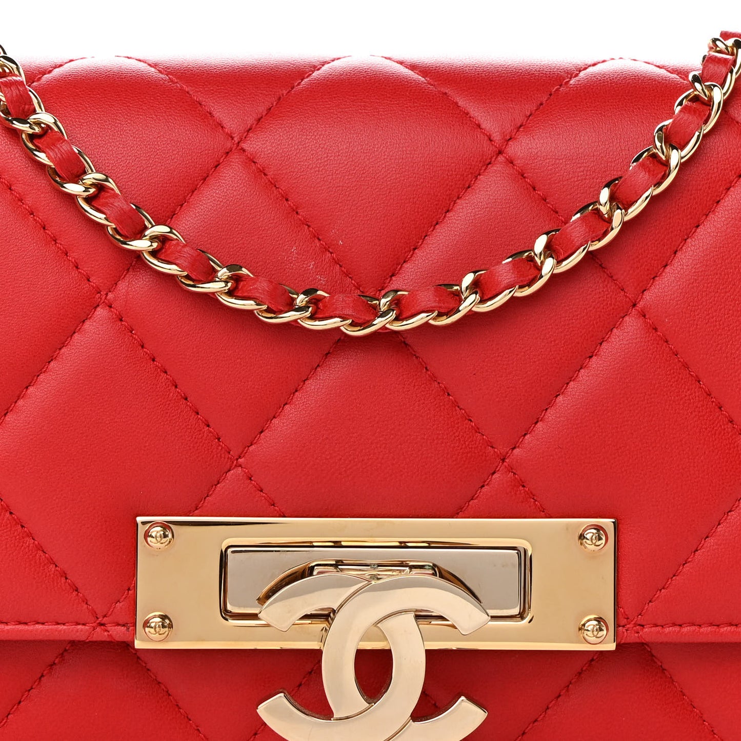 Lambskin Quilted Golden Class Wallet on Chain WOC Red