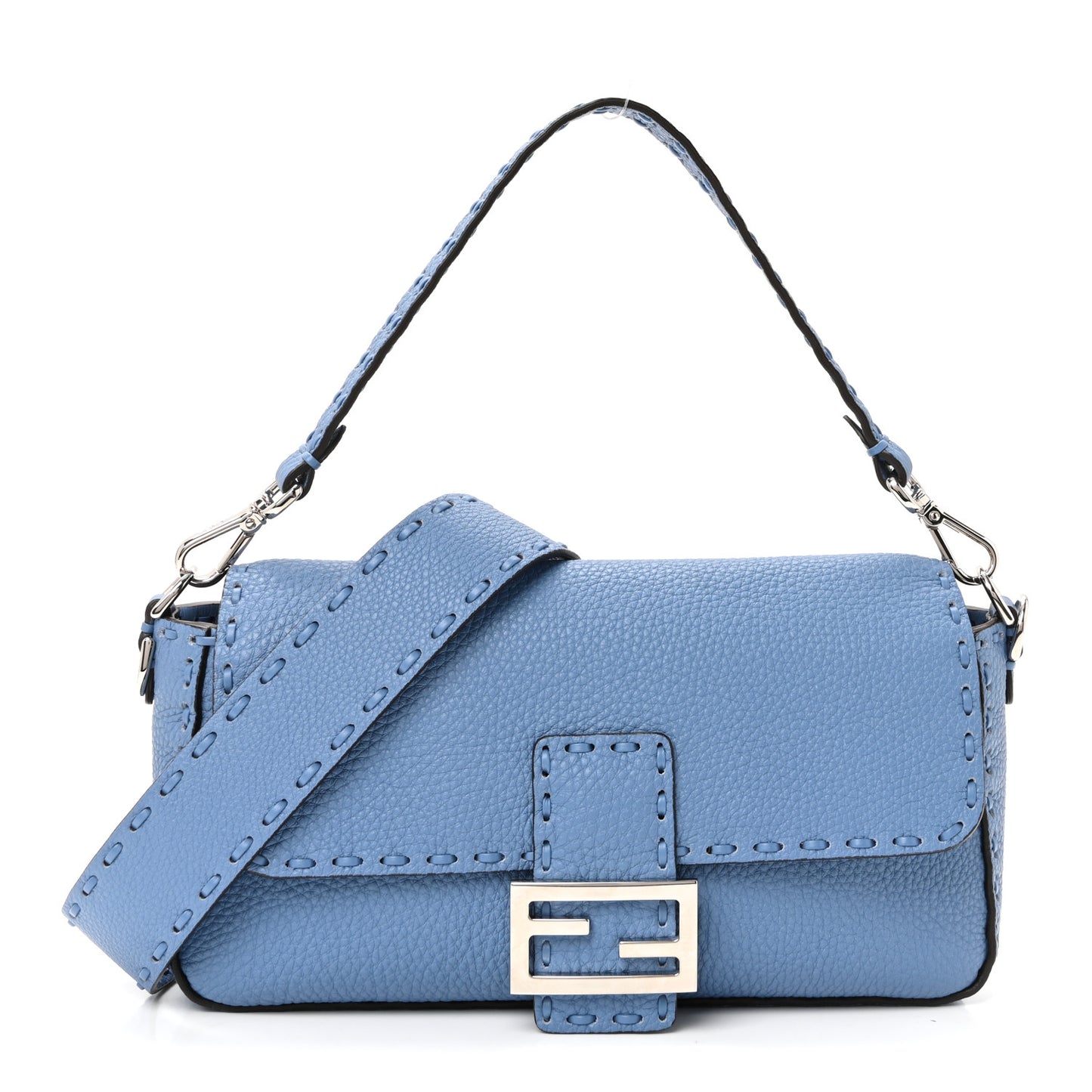 Cuoio Roma Sellerissima Nappa Sintetica Tape Stitch Baguette Placca Argento Blue